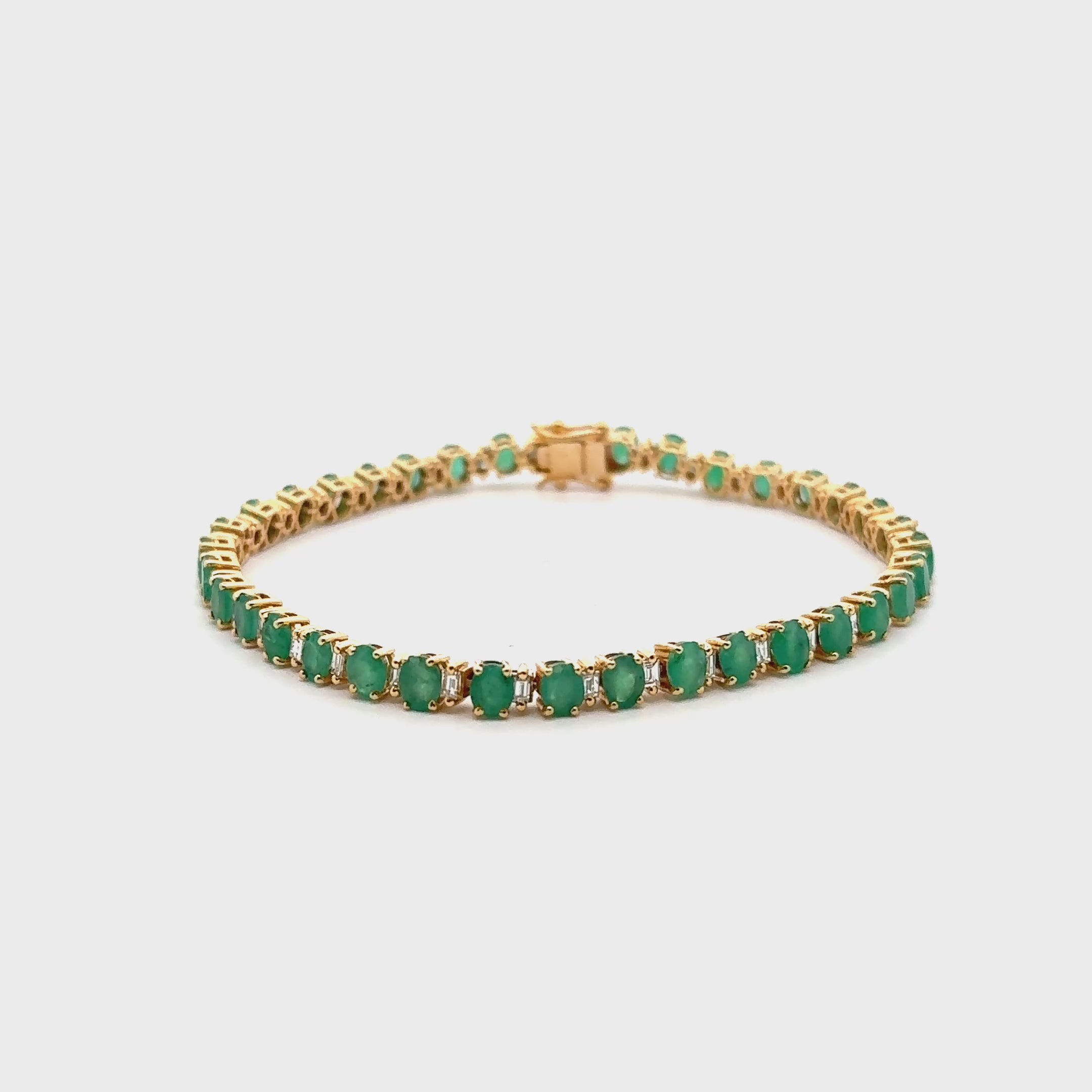 Alternate Emerald Oval Shape & Emerald Cut Diamond Bracelet (8.20 ct.) in 14K Gold