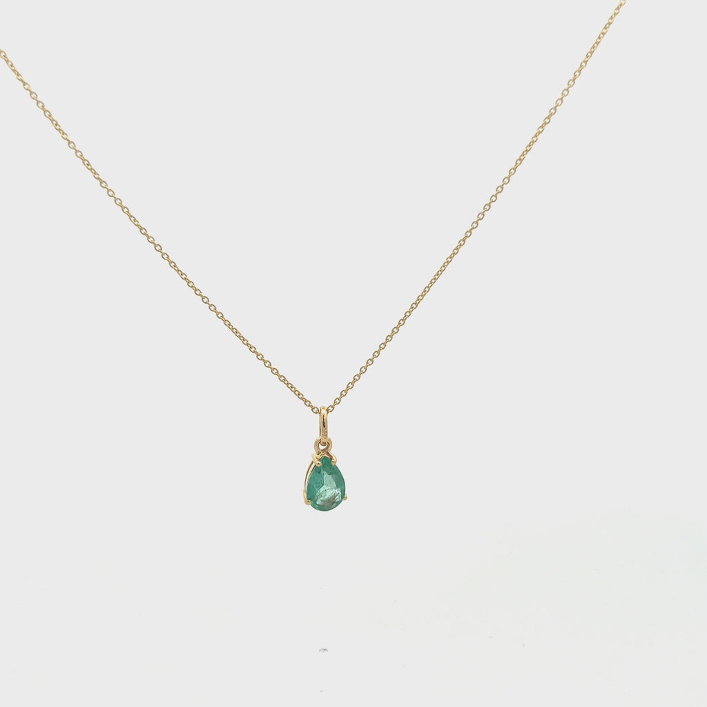 Pear Shape Emerald Pendant Necklace (1.00 ct.) in 14K Gold