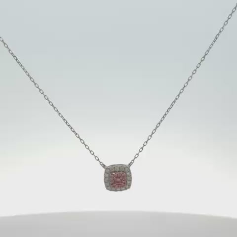 Pink Diamond Double Halo Square Necklace (0.25 ct.) in 14K Gold