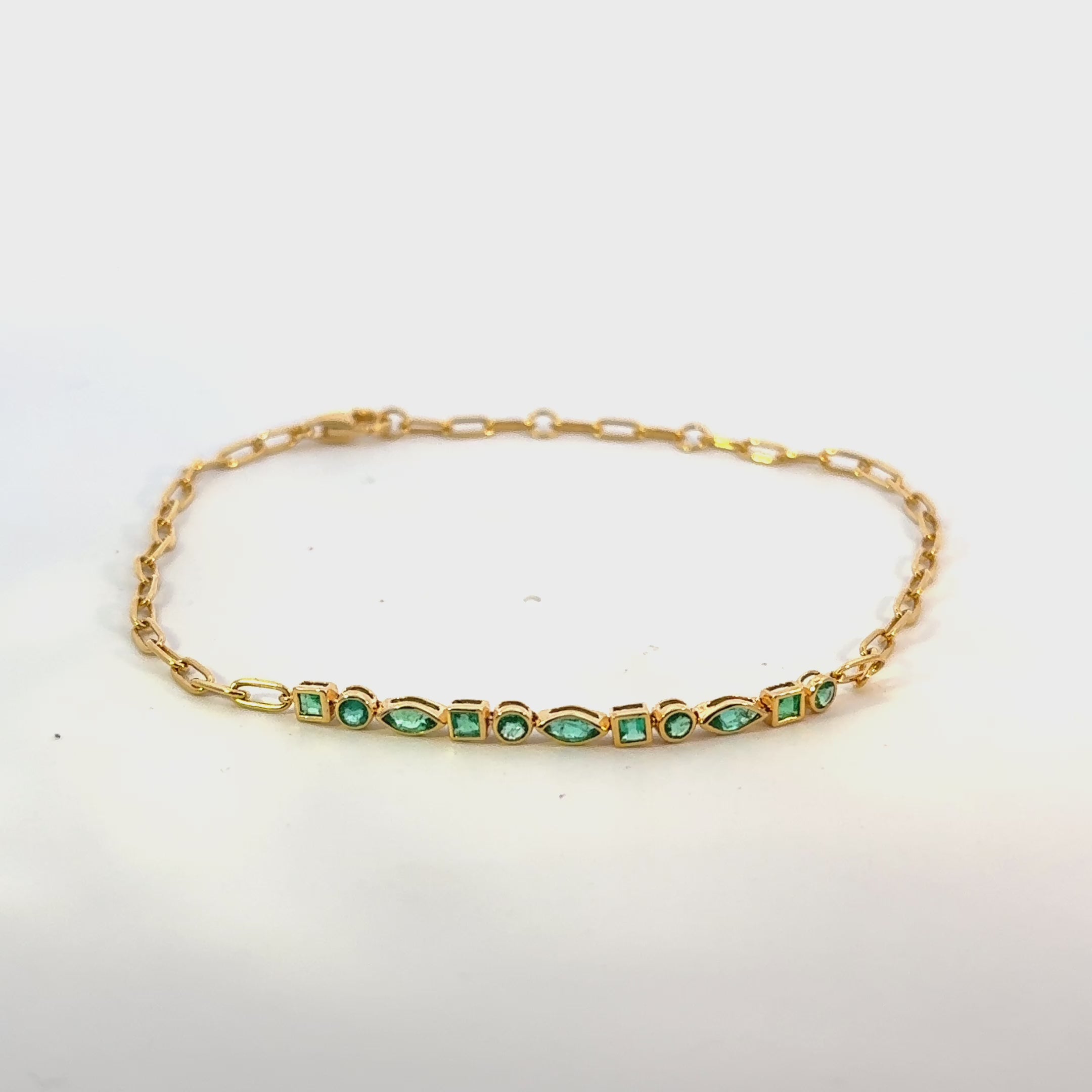Multi Shape Emerald Bezel Setting and Paper Clip Chain Bracelet (0.70 ct.) in 14K Gold