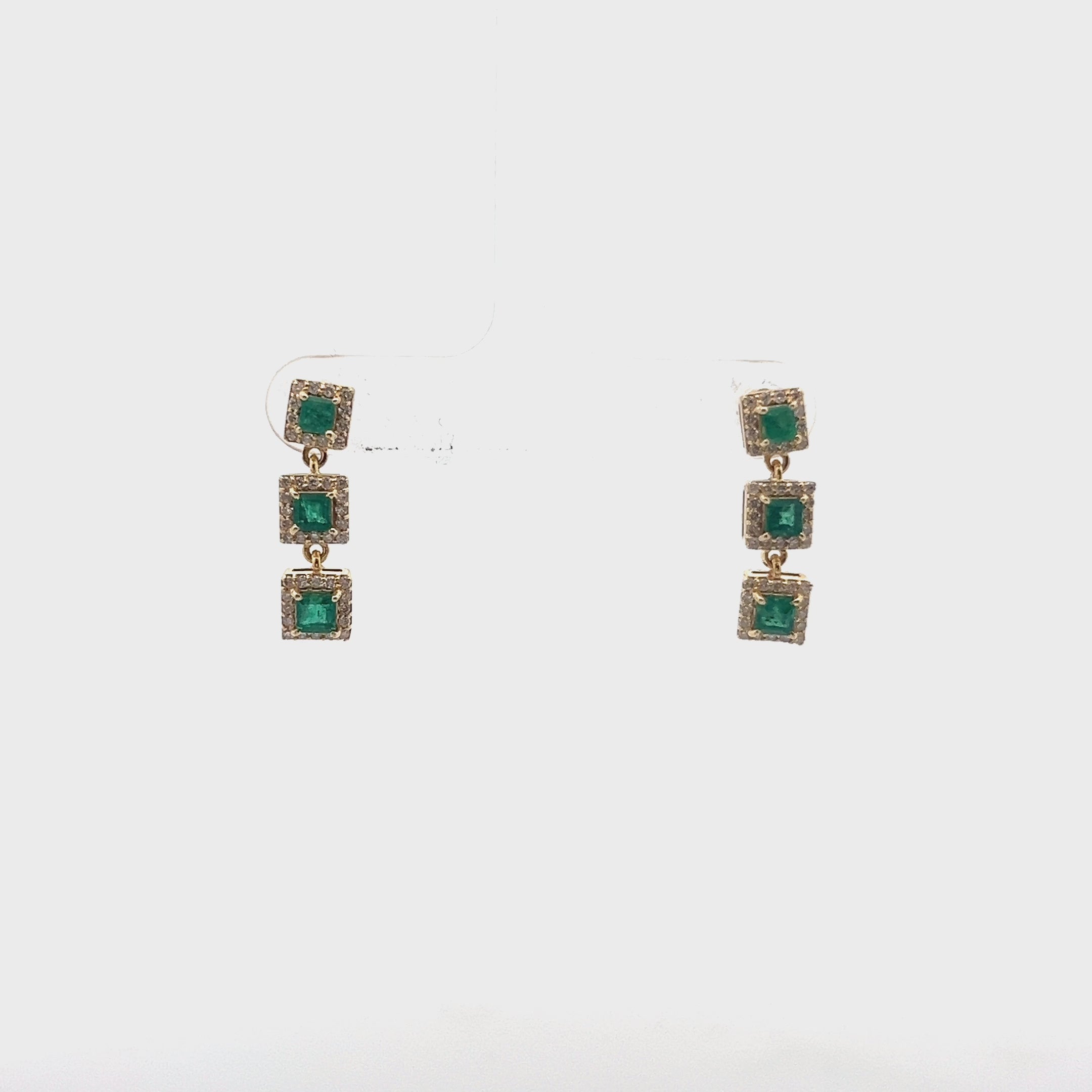 Emerald Princess Cut With Diamond Halo Drop Earrings (1.45 ct.) in 14K Gold