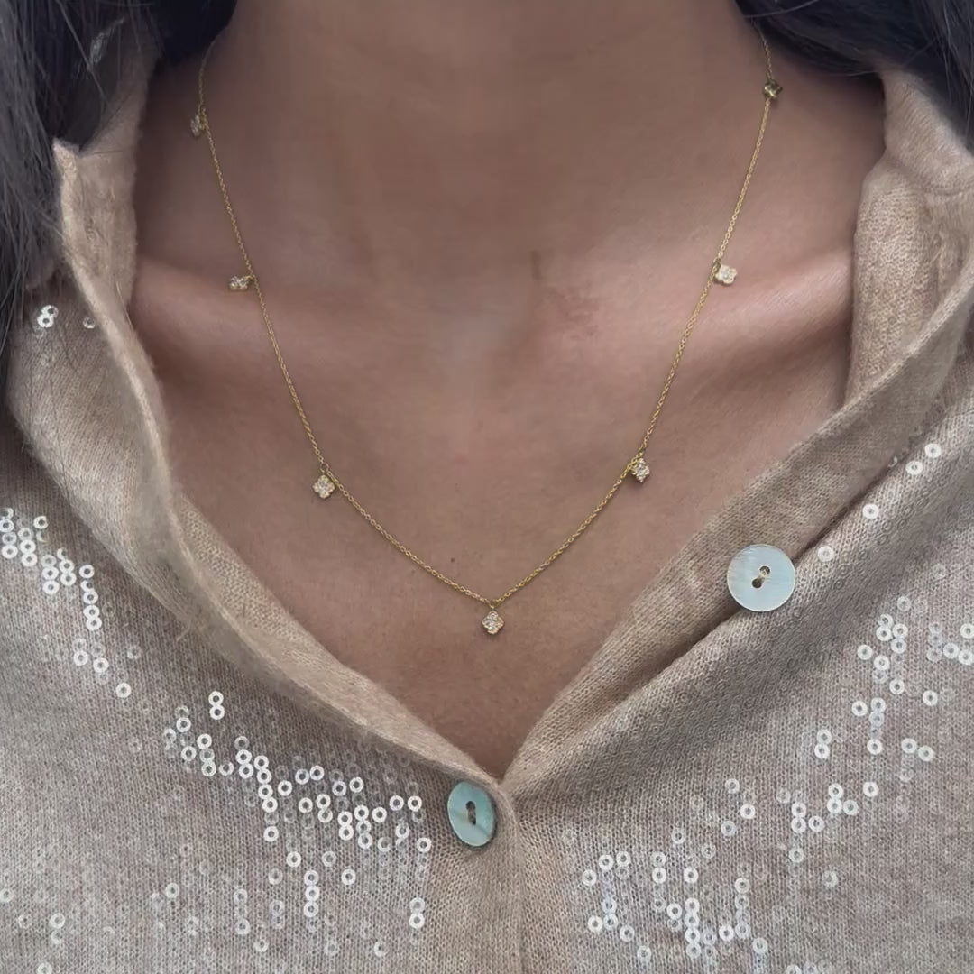 7 Flowers Dangle Diamond Station Necklace (0.35 ct.) in 14K Gold