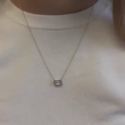 Illusion Emerald Cut Shape Diamond Necklace (0.80 ct.) Bezel Set in 14K Gold