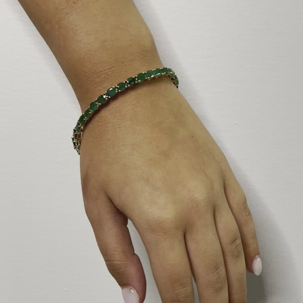 Oval Shape Emerald Tennis Bracelet (11.00 ct.) 4-Prongs Setting in 14K Gold