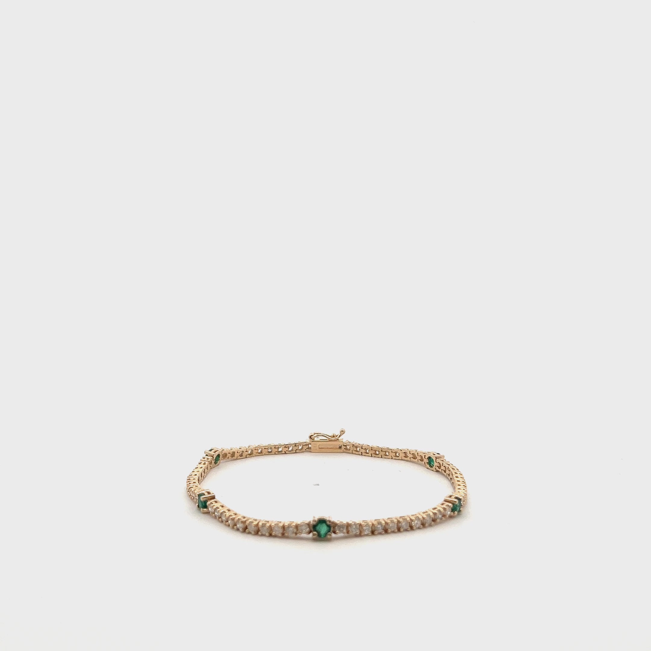 Alternate Diamond & Round Emerald Tennis Bracelet (3.25 ct.) 4-Prongs Setting in 14K Gold