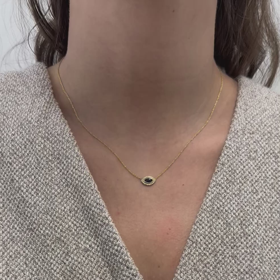 Sapphire & Diamond Mini Evil Eye Pendant Necklace (0.33 tcw.) in 14K Gold