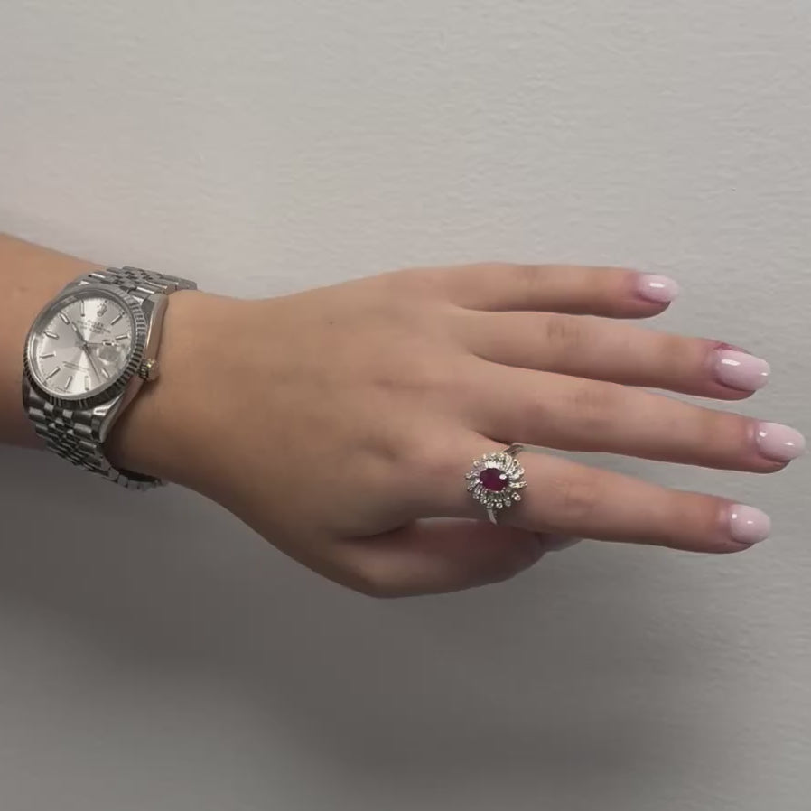 Oval Cut Ruby & Diamond Cocktail Ring (1.30 ct.) in 14K Gold