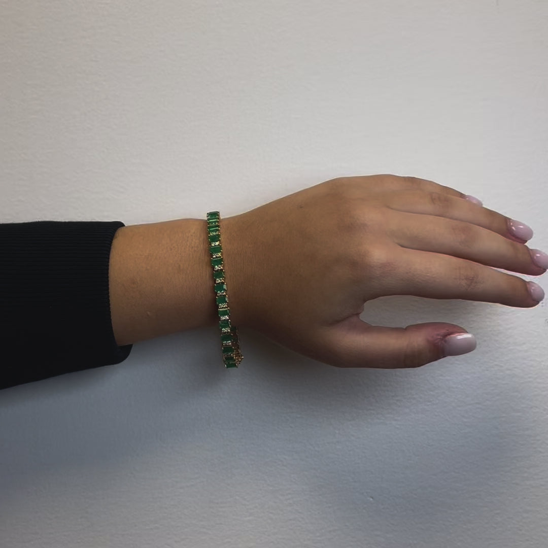 Diamond & Emerald Cut Emerald Tennis Bracelet (10.50 ct.) 4-Prongs Setting in 14K Gold