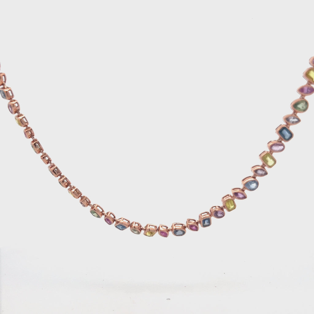Fancy Multi Shape Sapphire Necklace (23.10 ct.) Bezel Set in 14K Gold