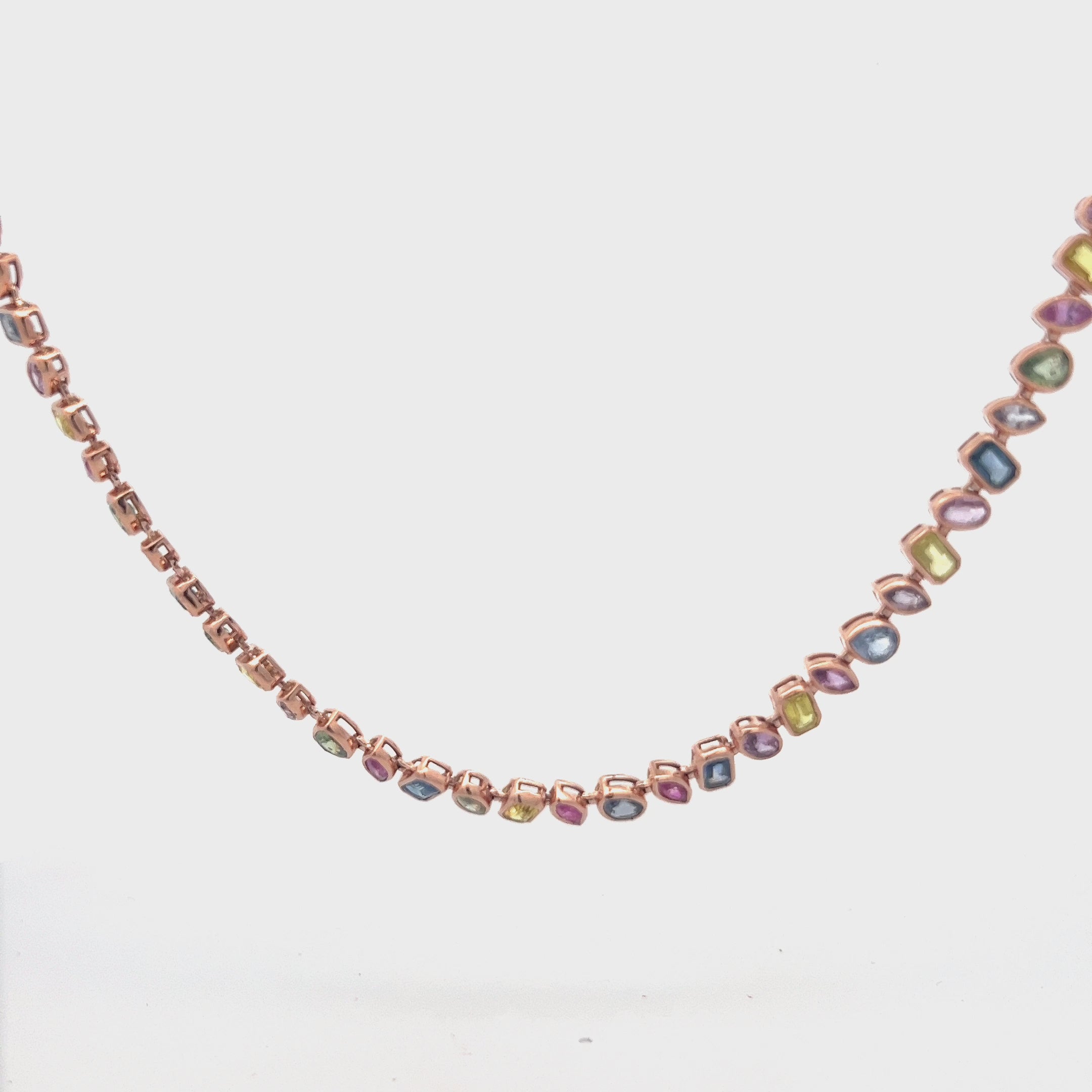 Fancy Multi Shape Sapphire Necklace (23.10 ct.) Bezel Set in 14K Gold