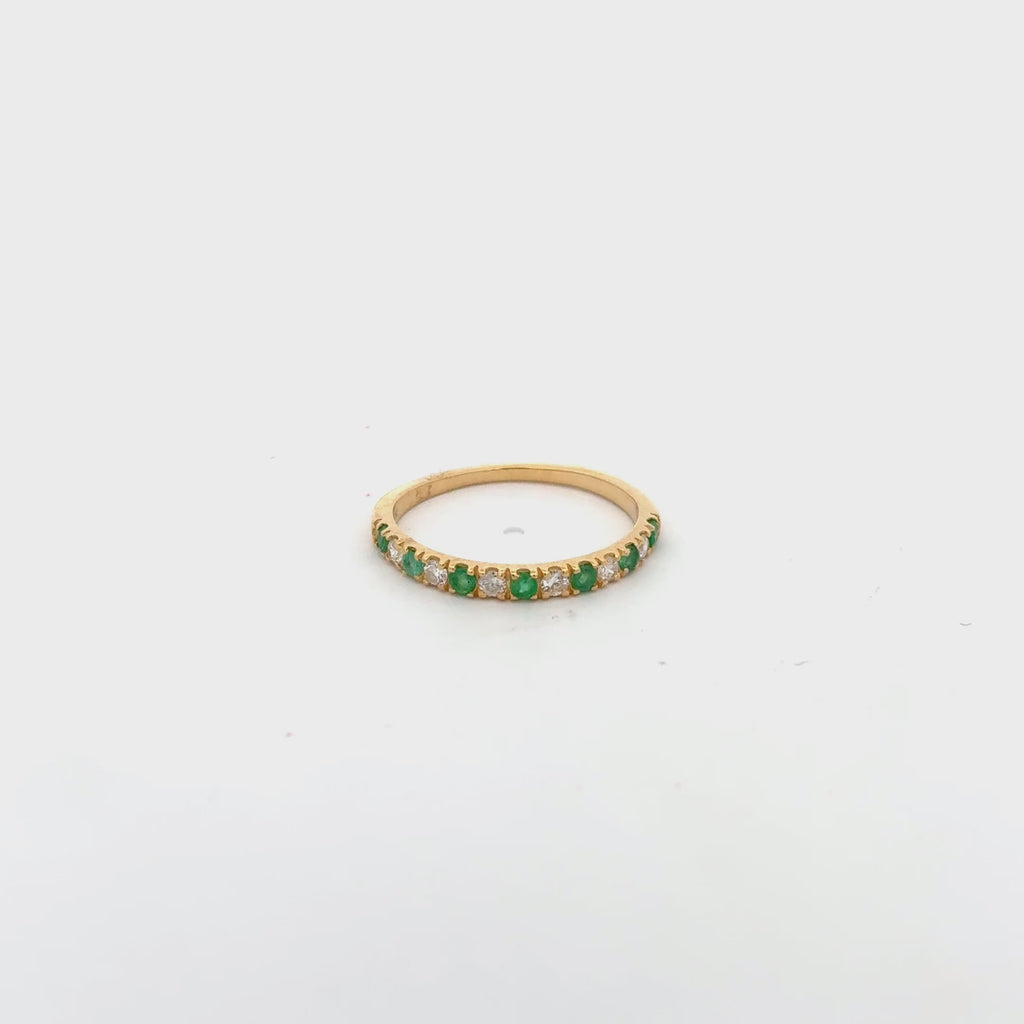 Alternate Diamond and Emerald Halfway Band Ring in 14K Gold, 2.20 mm wide