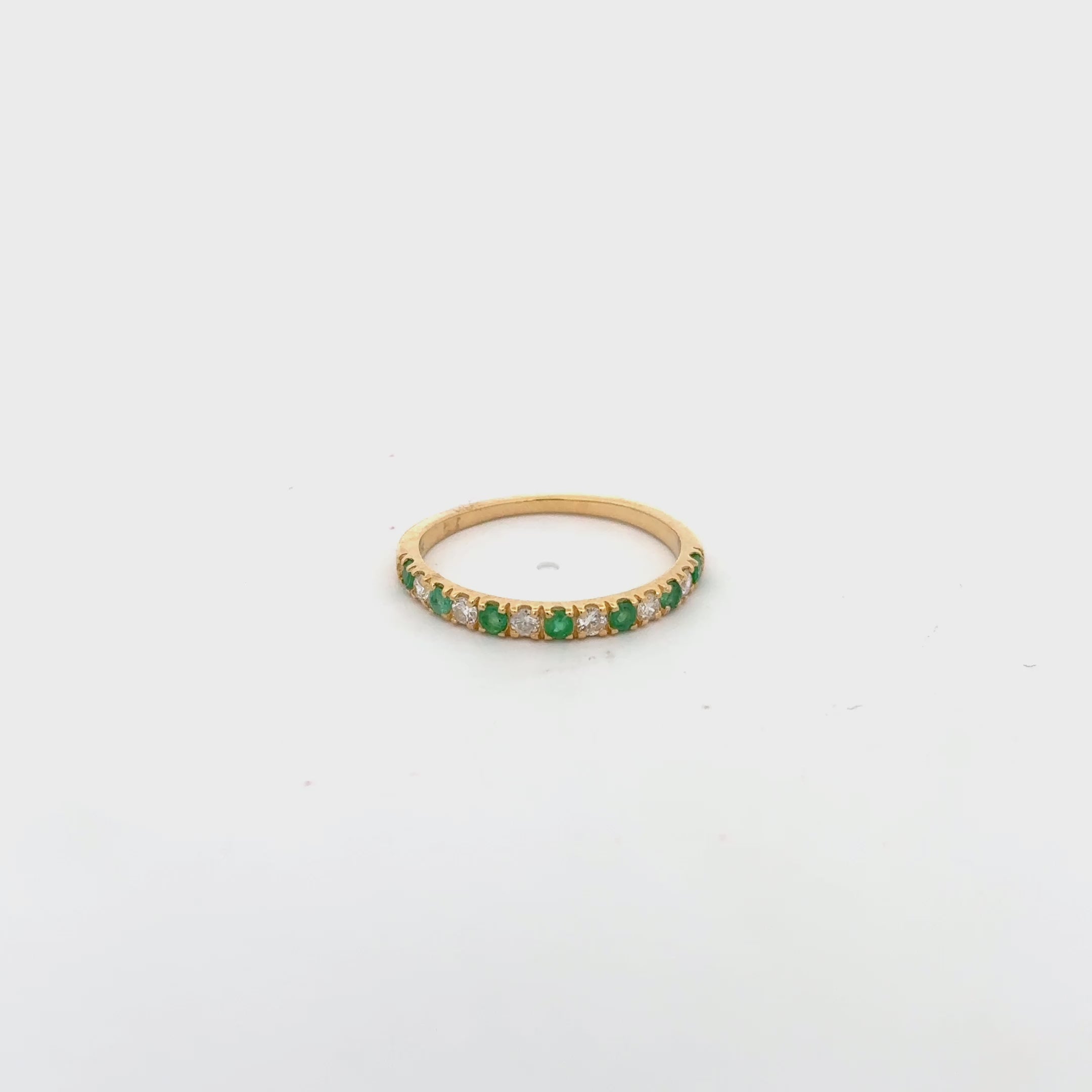 Alternate Diamond and Emerald Halfway Band Ring in 14K Gold, 2.20 mm wide