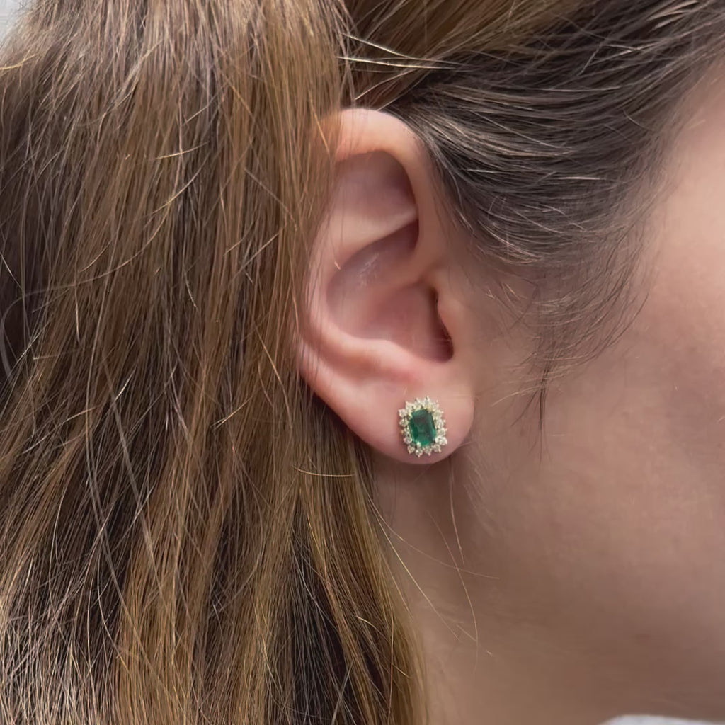 Emerald Cut Emerald With Diamond Halo Earrings (1.45 ct.) in 14K Gold