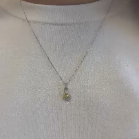 Yellow Diamond Double Halo Pear Shape Necklace (0.30 ct.) in 14K Gold