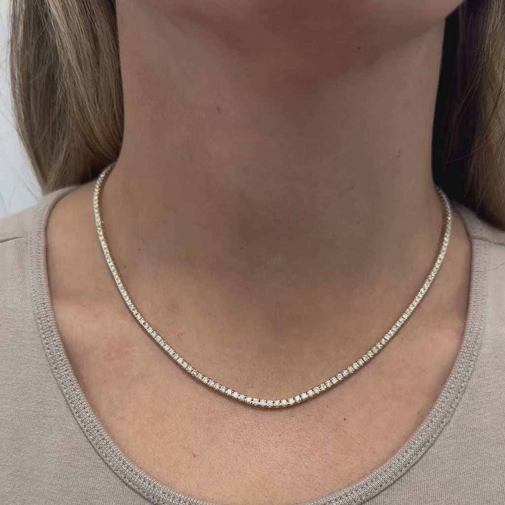 Diamond Tennis Necklace (5.50 ct.) 2.00 mm 4-Prongs Setting in 14K Gold, Made in Italy