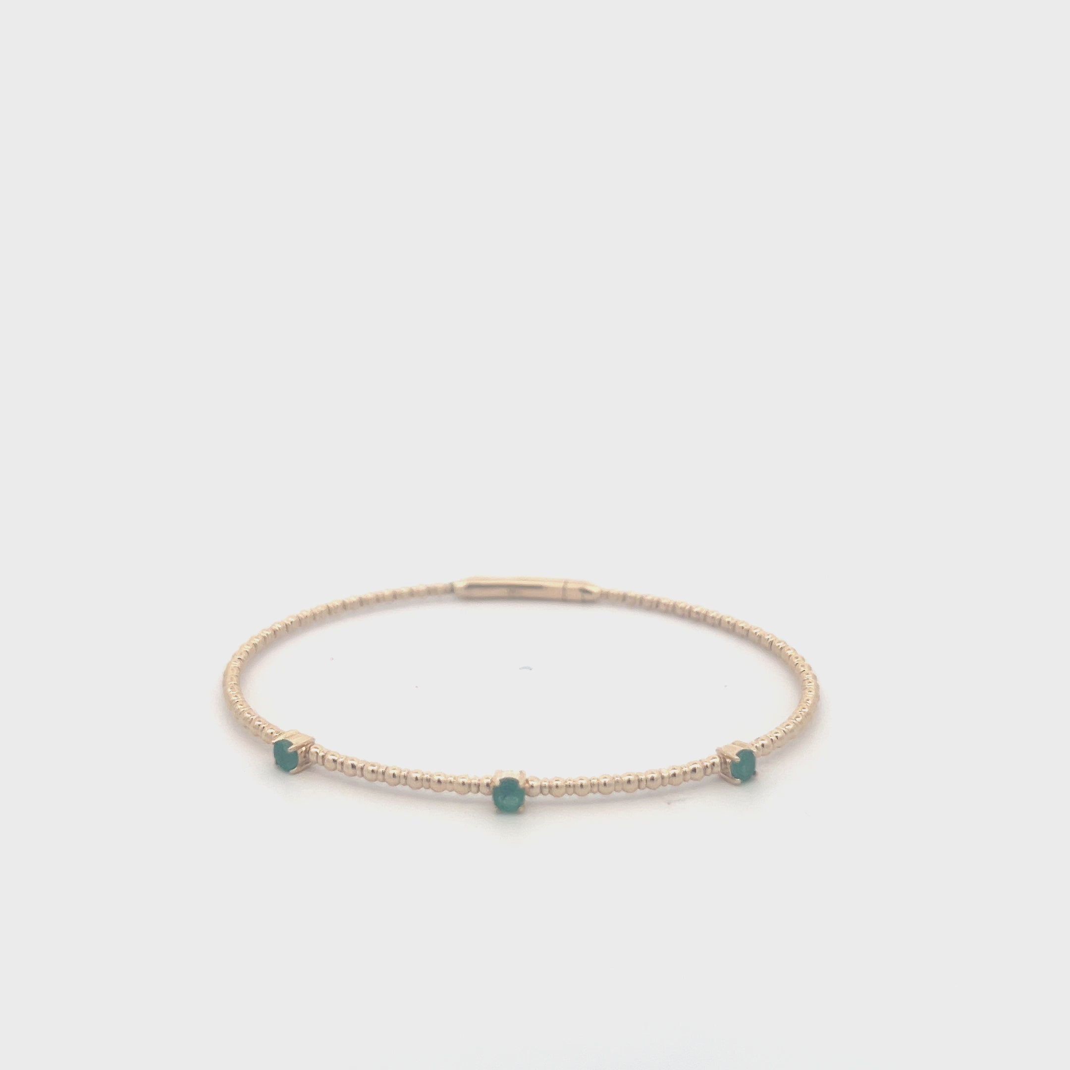 Flexible 3-stones Emerald Bangle Bracelet (0.35 ct.) in 14K Gold