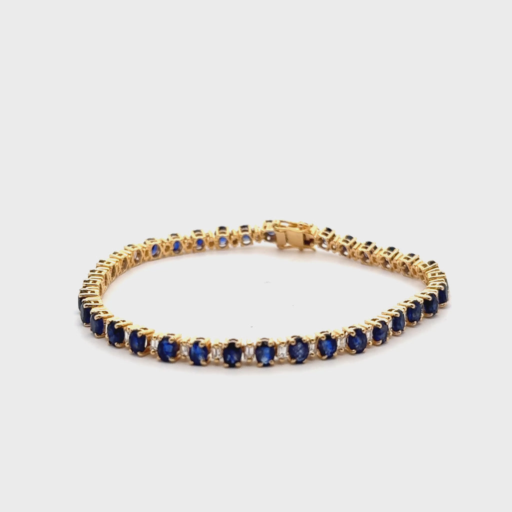 Alternate Sapphire Oval Shape & Emerald Cut Diamond Bracelet (11.00 ct.) in 14K Gold