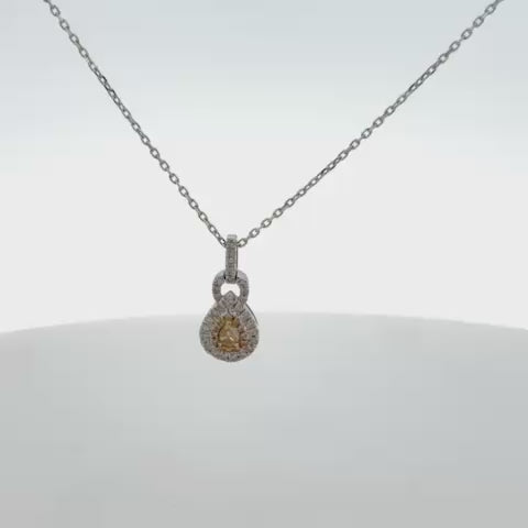 Yellow Diamond Double Halo Pear Shape Necklace (0.30 ct.) in 14K Gold