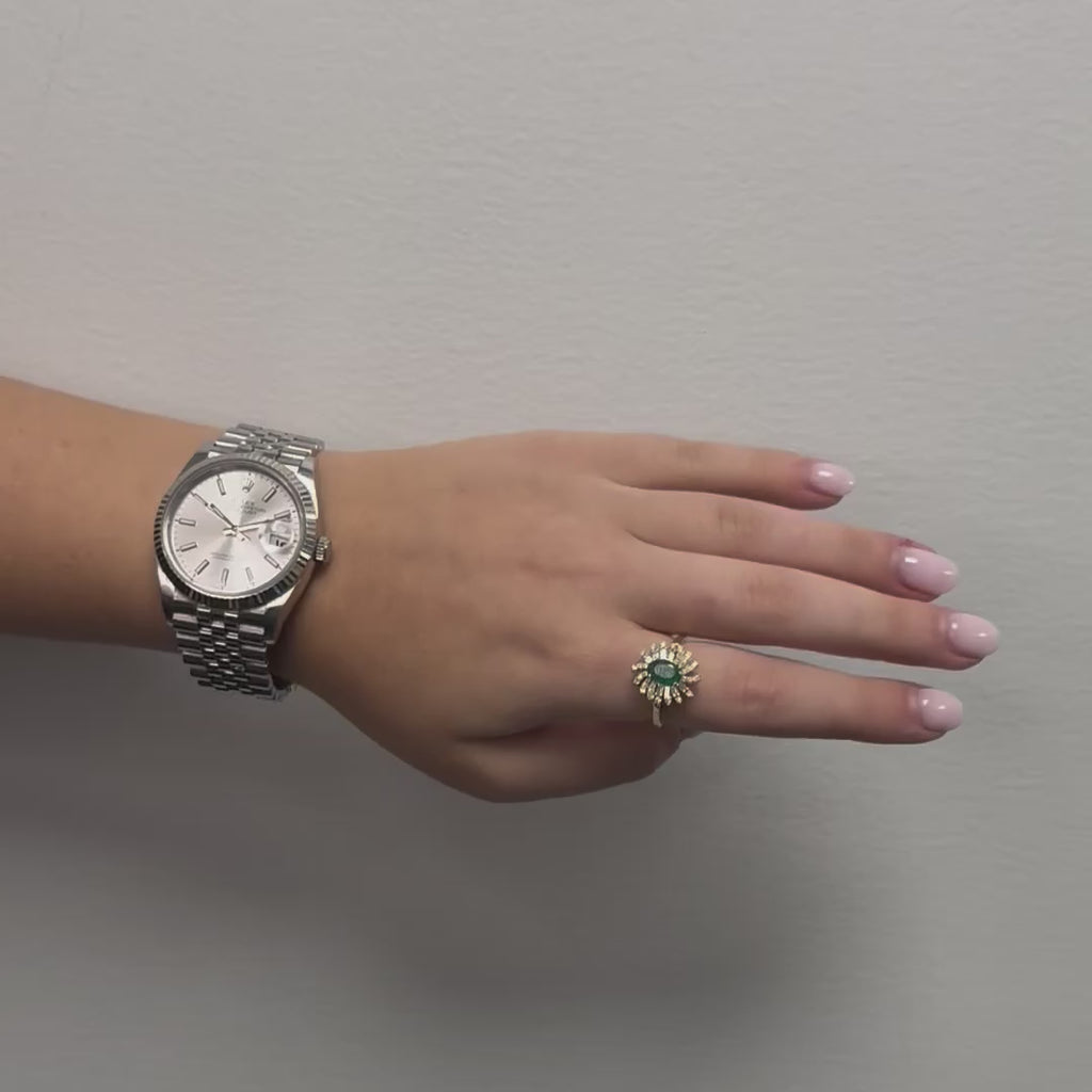 Oval Cut Emerald & Diamond Cocktail Ring (1.20 ct.) in 14K Gold