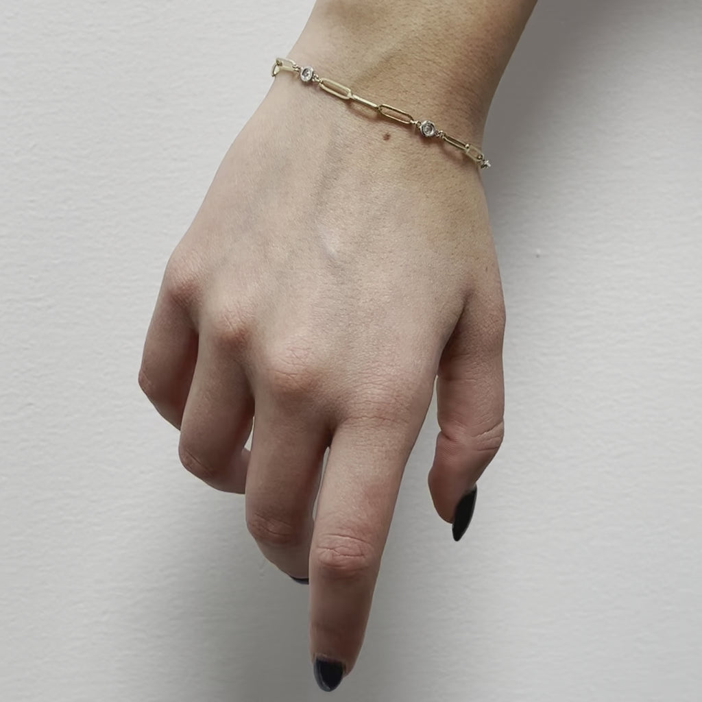 Alternate Diamond Bezel & Paper Clip Bracelet (0.35 ct.) in 14K Gold