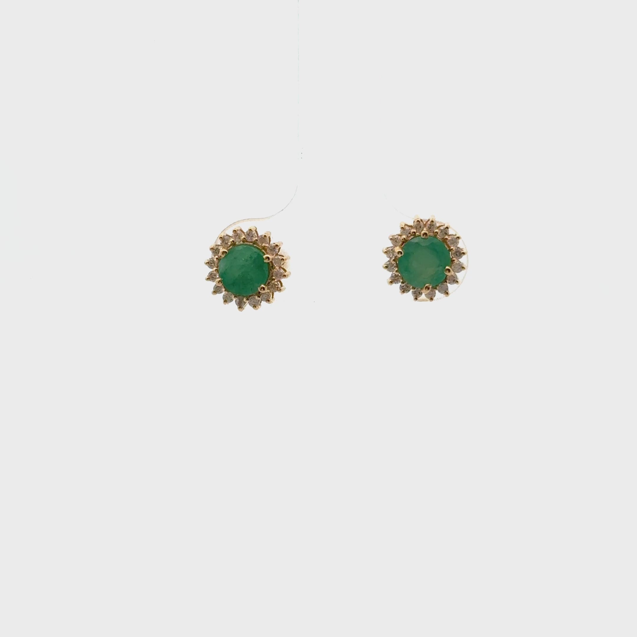 Emerald Round Shape Halo Diamonds Studs Earrings (1.15 ct.) in 14K Gold