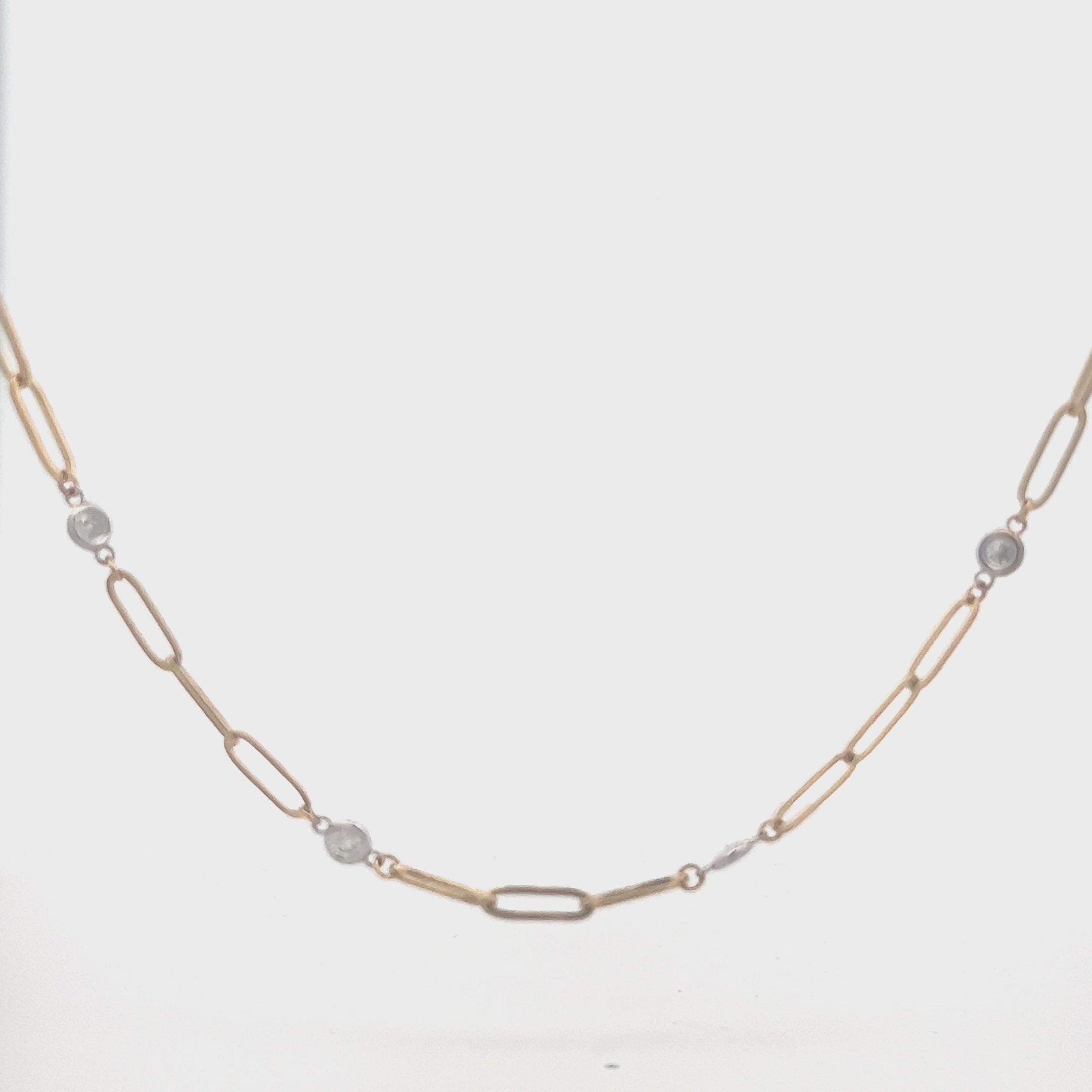 Alternate Bezel Diamond Paper Clip Necklace (0.96 ct.) in 14K Gold