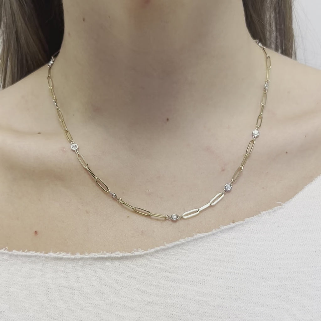 Alternate Bezel Diamond Paper Clip Necklace (0.96 ct.) in 14K Gold