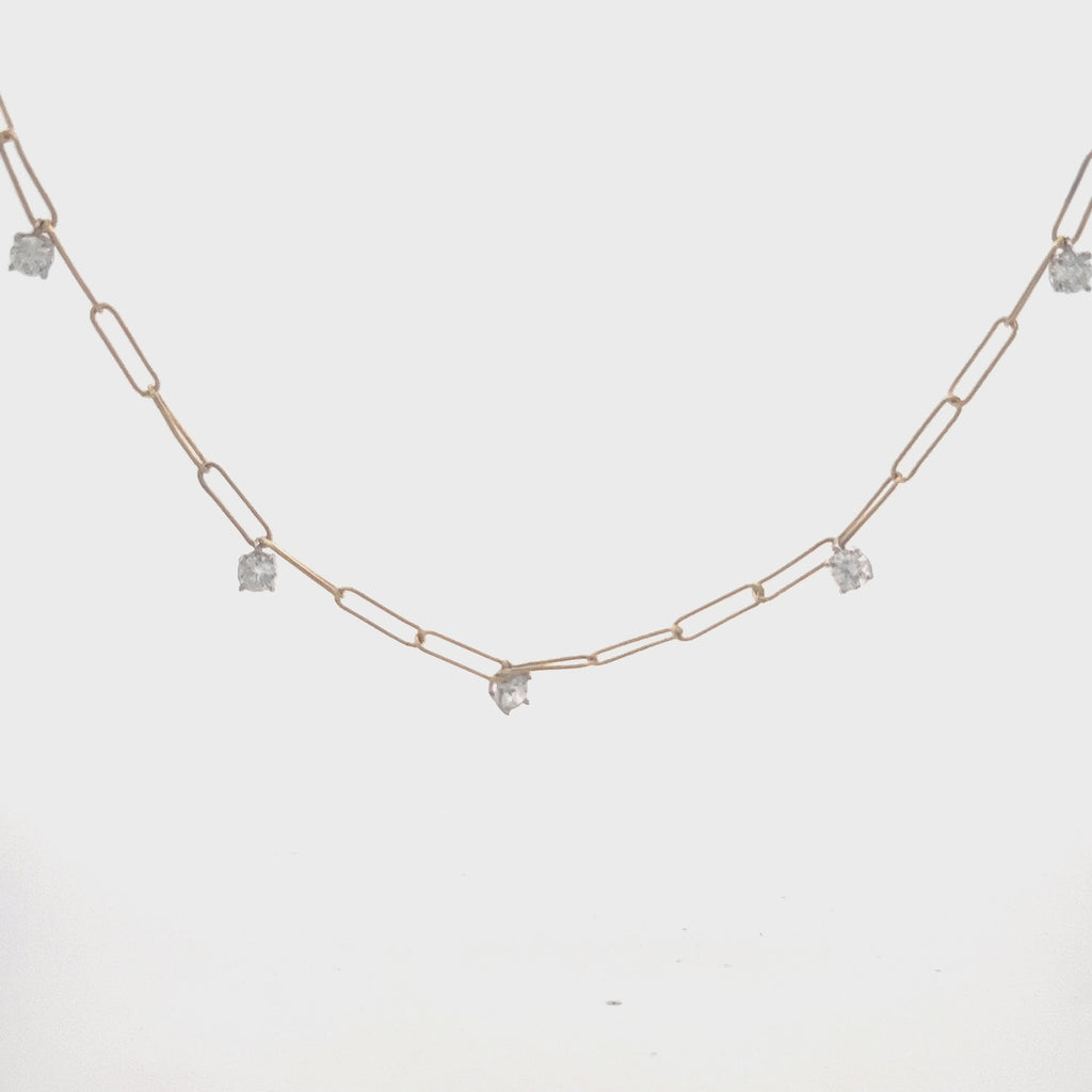 Dangling Diamond Paper Clip Necklace (0.90 ct.) in 14K Gold