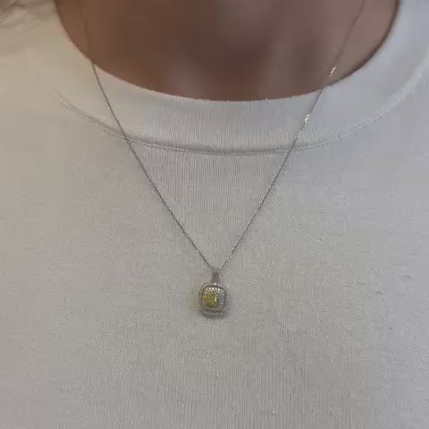 Yellow Diamond Triple Halo Square Necklace (0.40 ct.) in 14K Gold