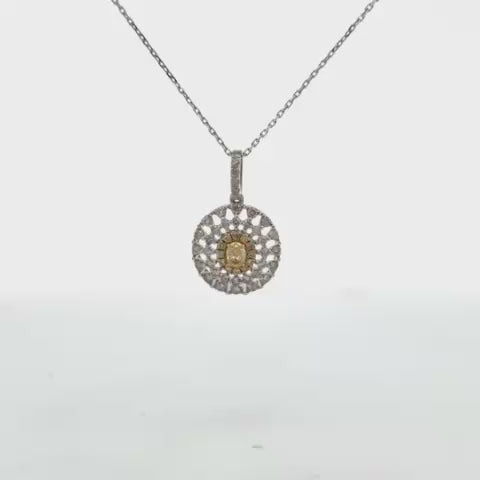 Yellow Diamond Triple Halo Oval Cut Necklace (0.55 ct.) in 14K Gold