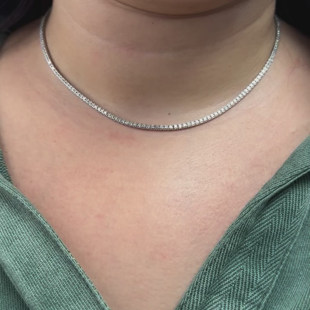 Diamond Tennis Necklace (4.00 ct.) 1.70 mm 4-Prongs Setting in 14K Gold, Made in Italy