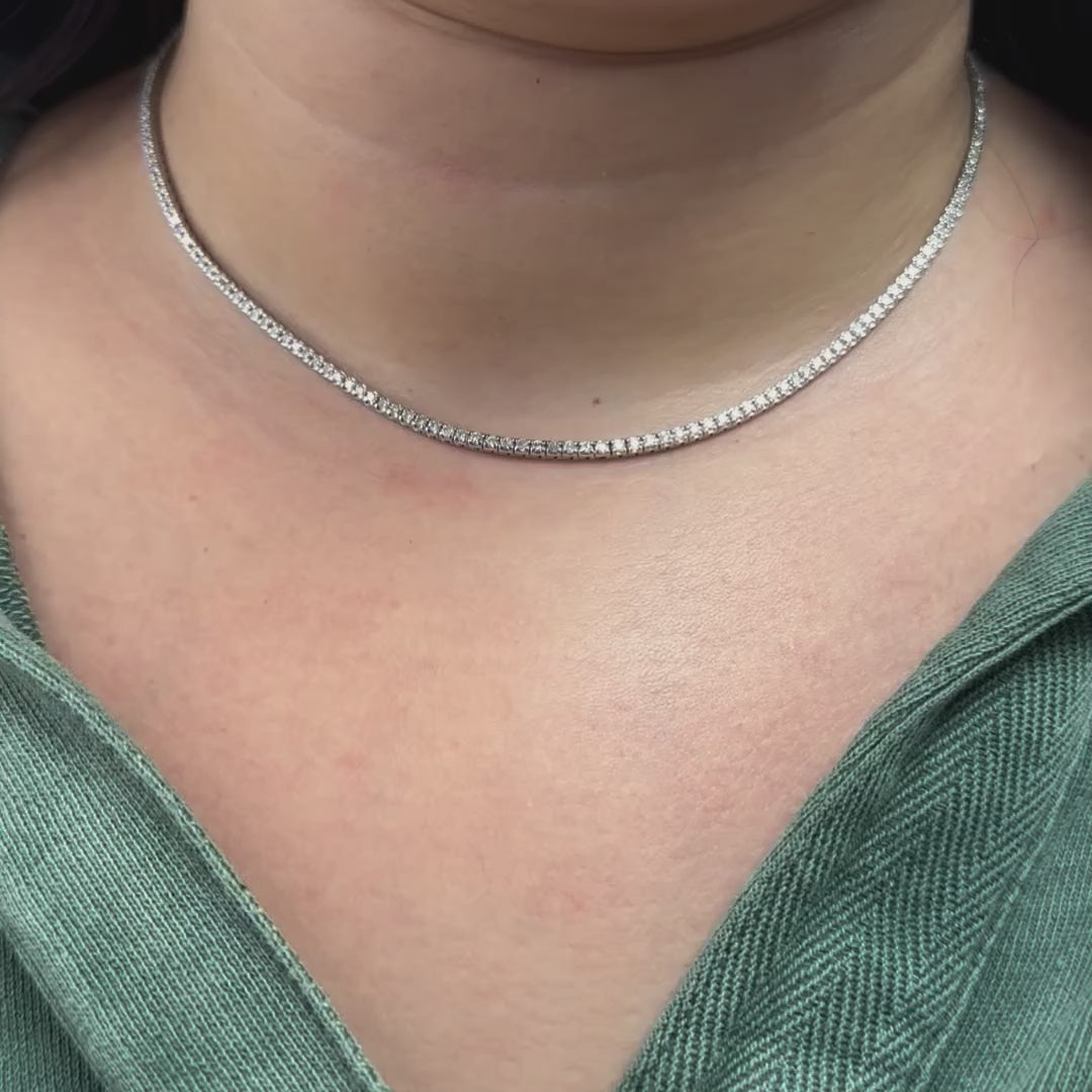 Diamond Tennis Necklace (4.00 ct.) 1.70 mm 4-Prongs Setting in 14K Gold, Made in Italy