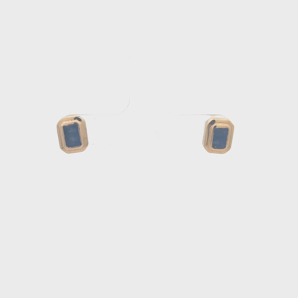 Blue Sapphire Rectangular Shape Studs Bezel Setting Earrings (1.75 ct.) in 14K Gold
