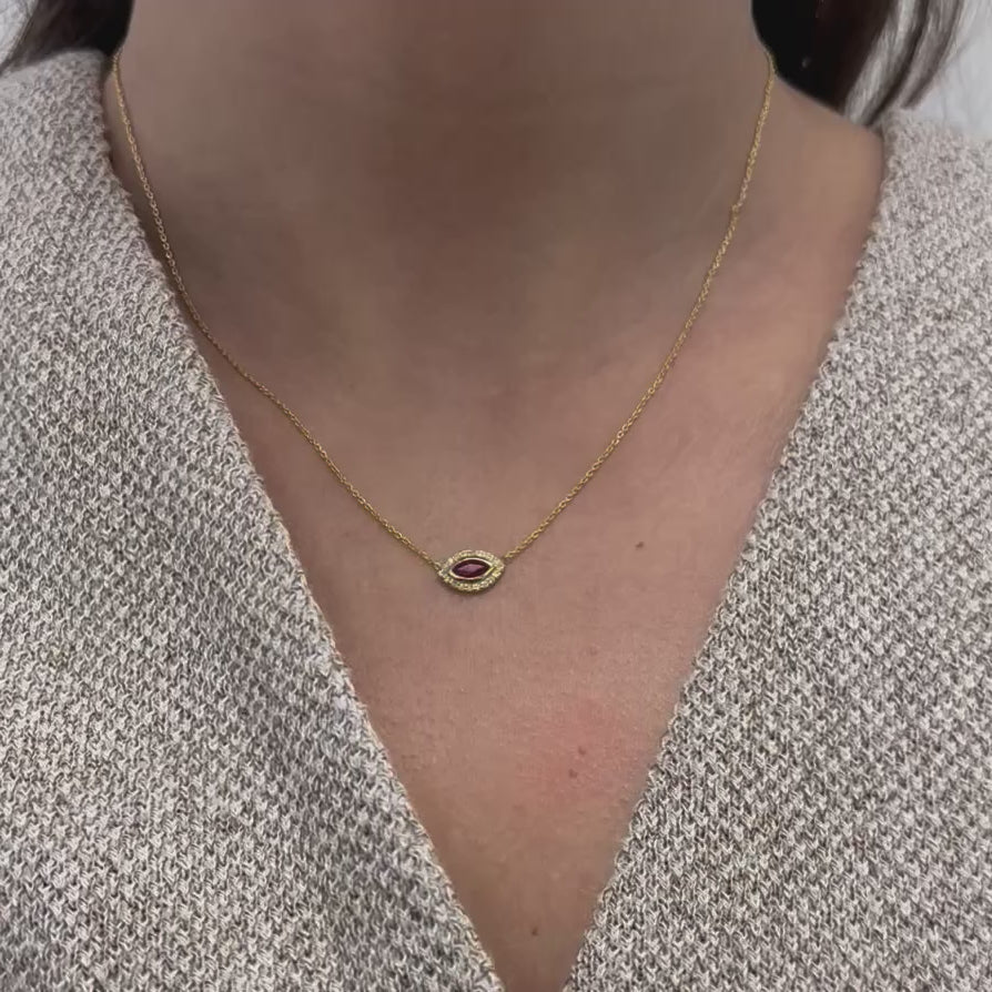 Ruby & Diamond Mini Evil Eye Pendant Necklace (0.50 tcw.) in 14K Gold