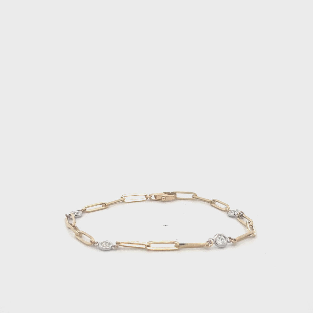 Alternate Diamond Bezel & Paper Clip Bracelet (0.35 ct.) in 14K Gold