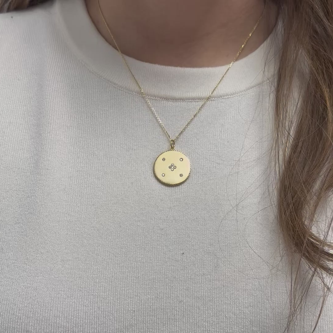 Diamond Medallion Coin Pendant Necklace (0.27 ct.) in 14K Gold