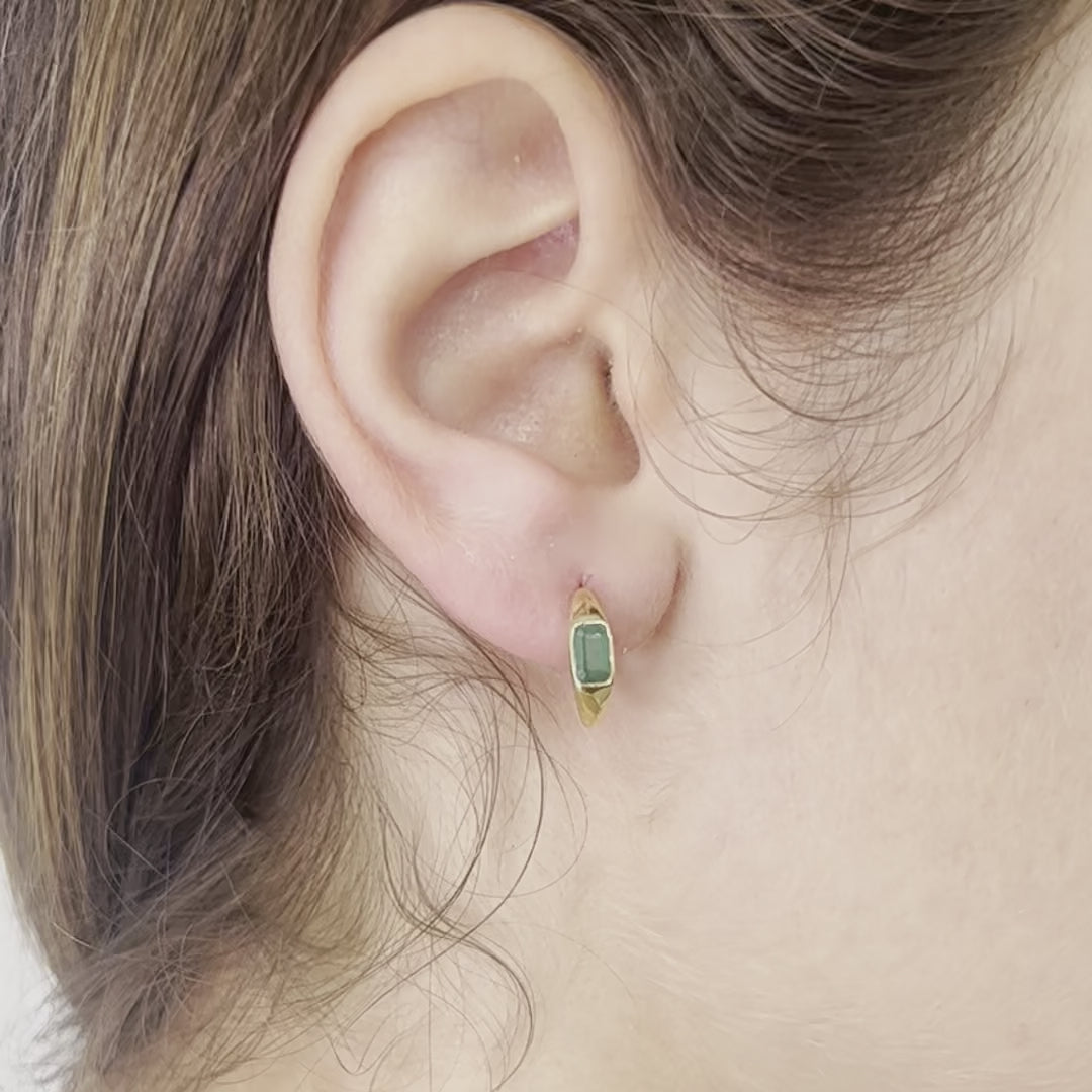 Emerald Cut Emerald Huggies Earrings (0.80 ct.) in 14K Gold