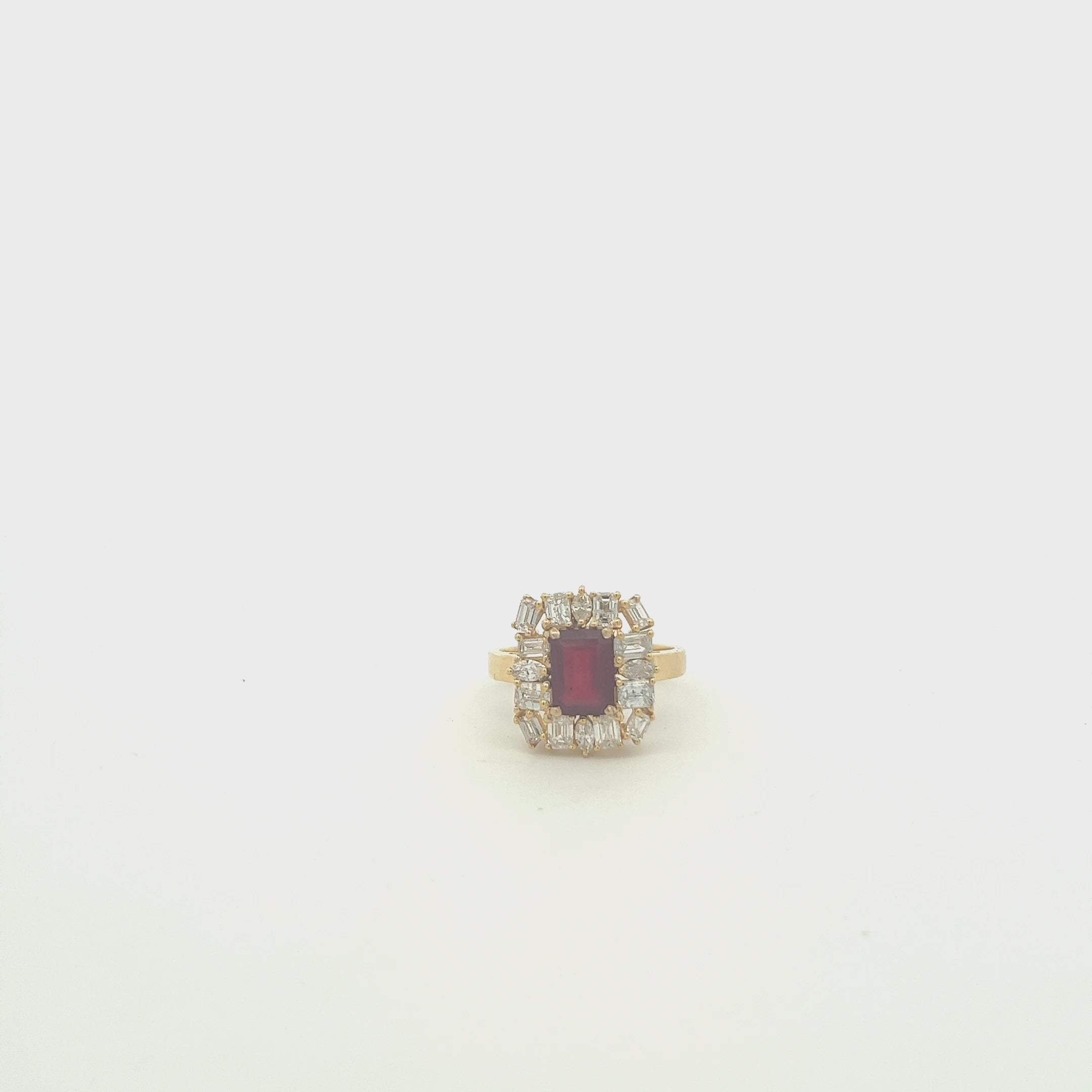 Emerald Cut Ruby & Multi Shape Diamond Cocktail Ring (2.90 ct.) in 14K Gold