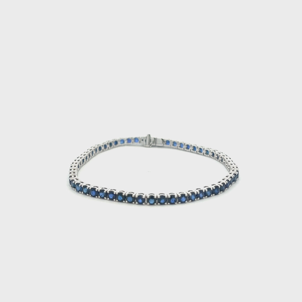 Ready to Ship Blue Sapphire Tennis Bracelet (7.29 ct.) 3.00 mm 4-Prongs Setting in 14K Gold