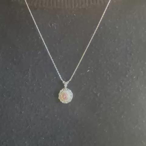 Pink Diamond Triple Halo Oval Shape Necklace (0.85 ct.) in 14K Gold