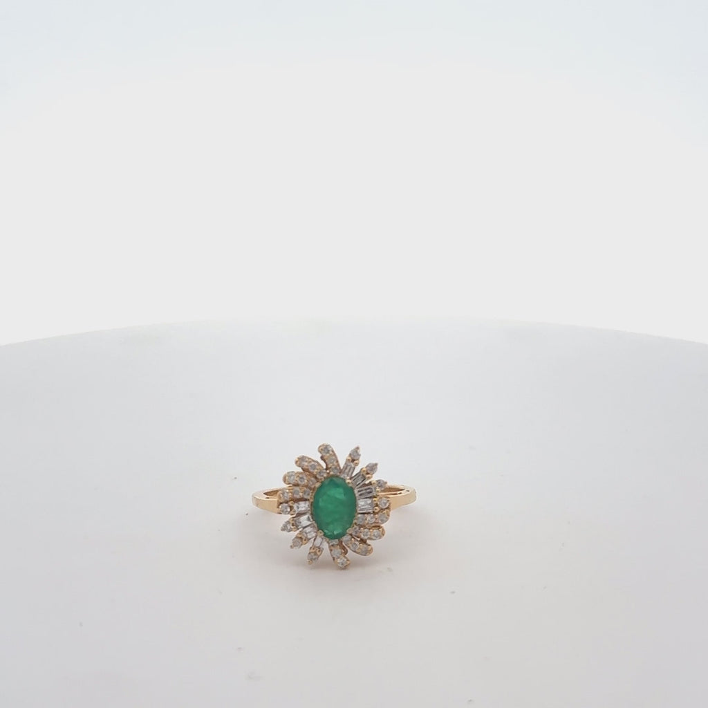 Oval Cut Emerald & Diamond Cocktail Ring (1.20 ct.) in 14K Gold
