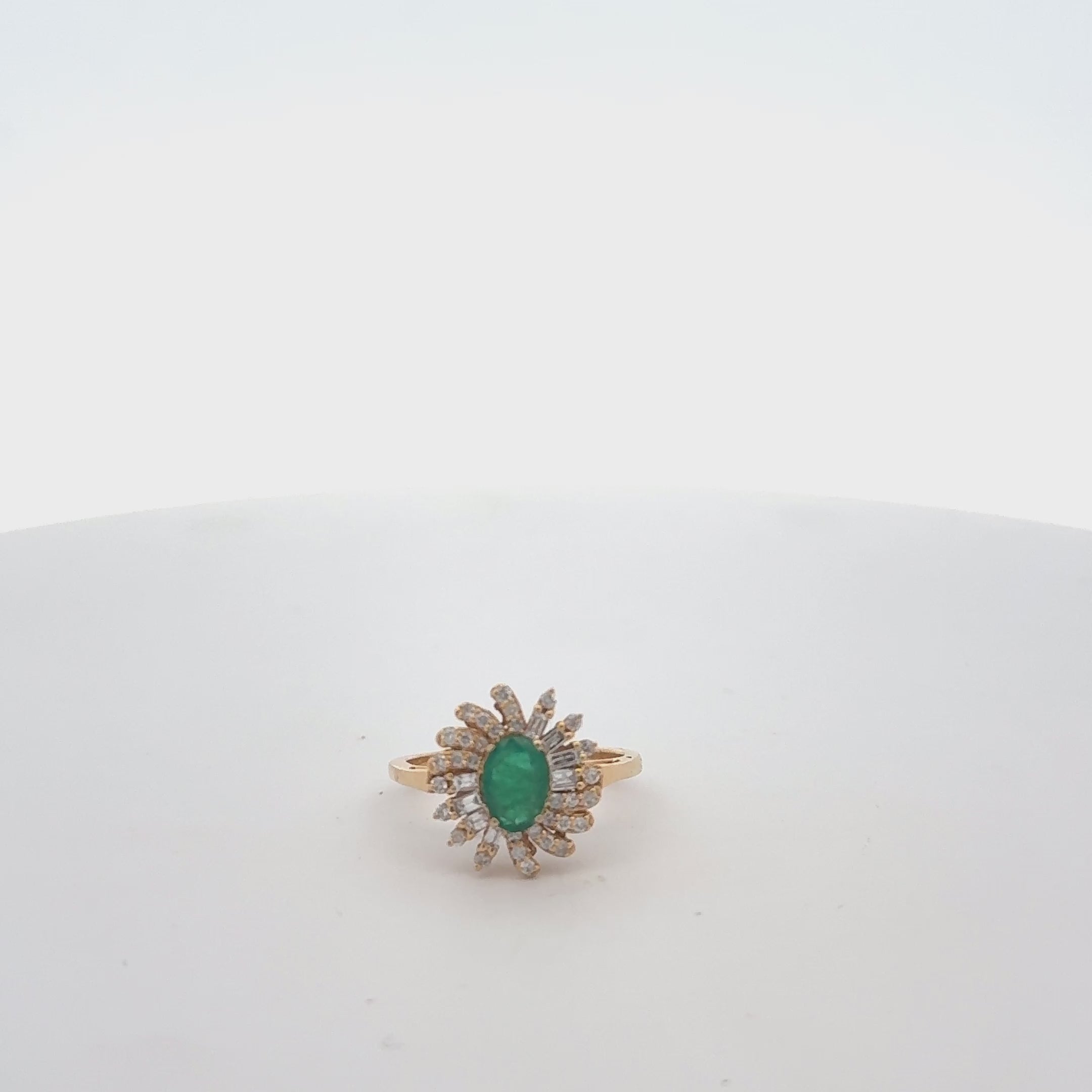 Oval Cut Emerald & Diamond Cocktail Ring (1.20 ct.) in 14K Gold