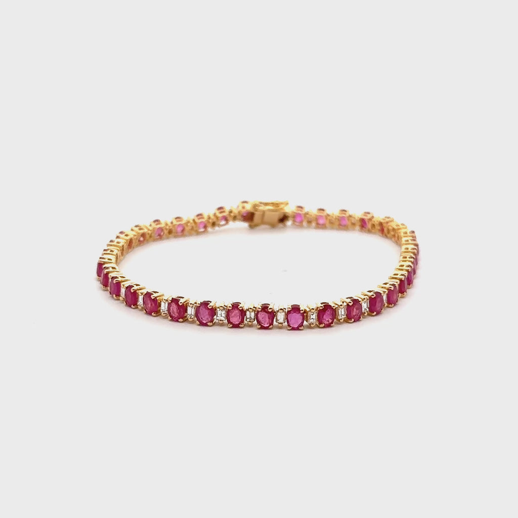 Alternate Ruby Oval Shape & Emerald Cut Diamond Bracelet (10.25 ct.) in 14K Gold