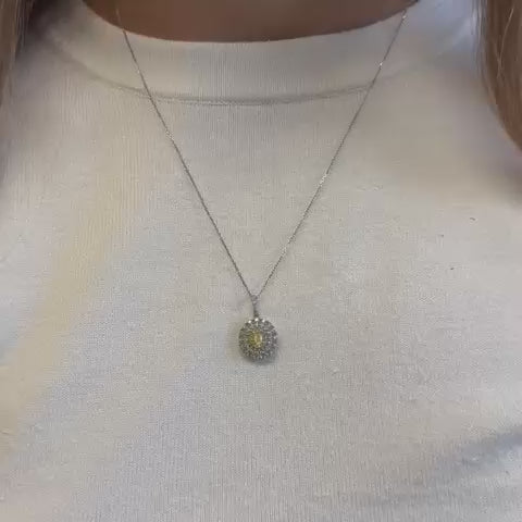 Yellow Diamond Triple Halo Oval Cut Necklace (0.55 ct.) in 14K Gold