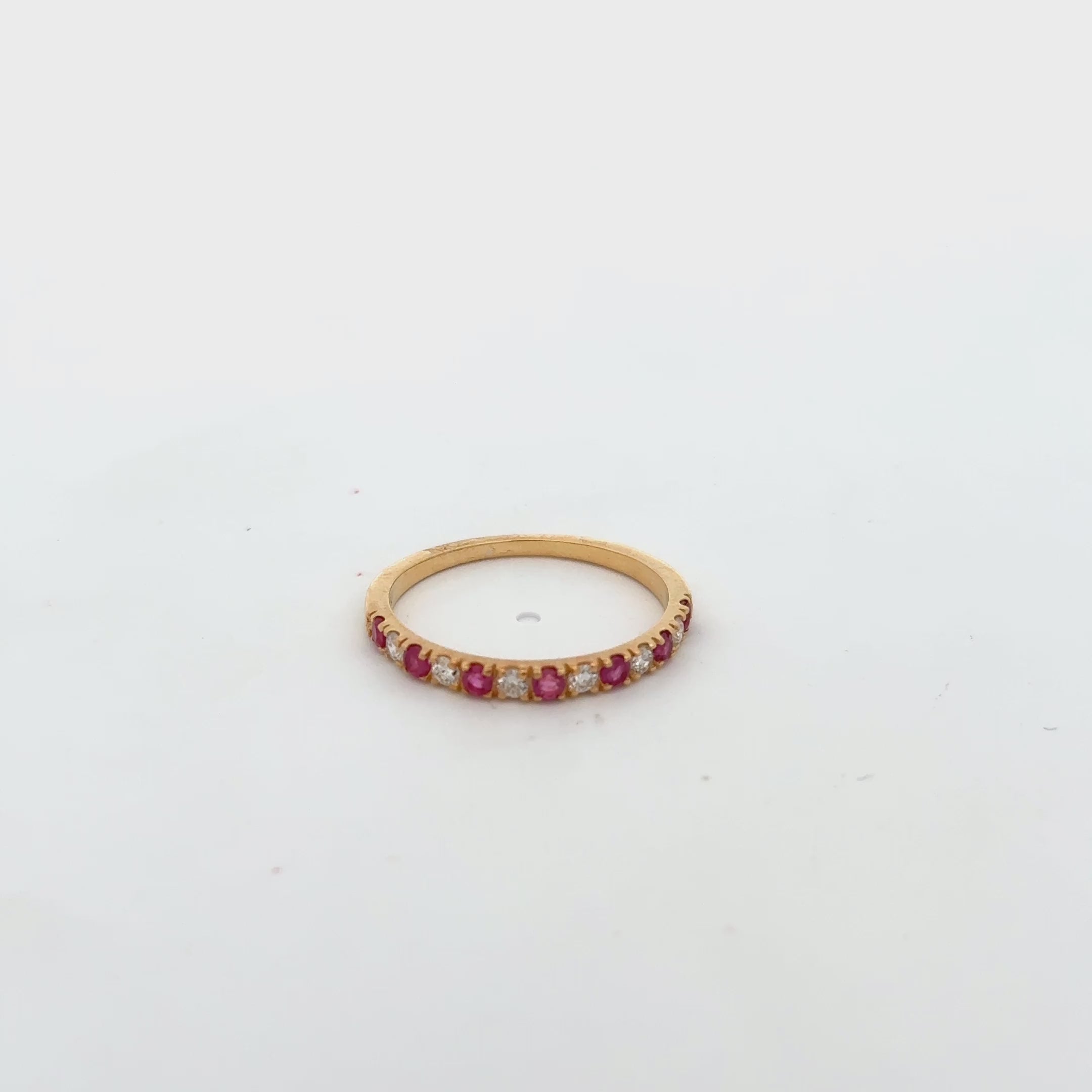 Alternate Diamond and Ruby Halfway Band Ring in 14K Gold, 2.20 mm wide