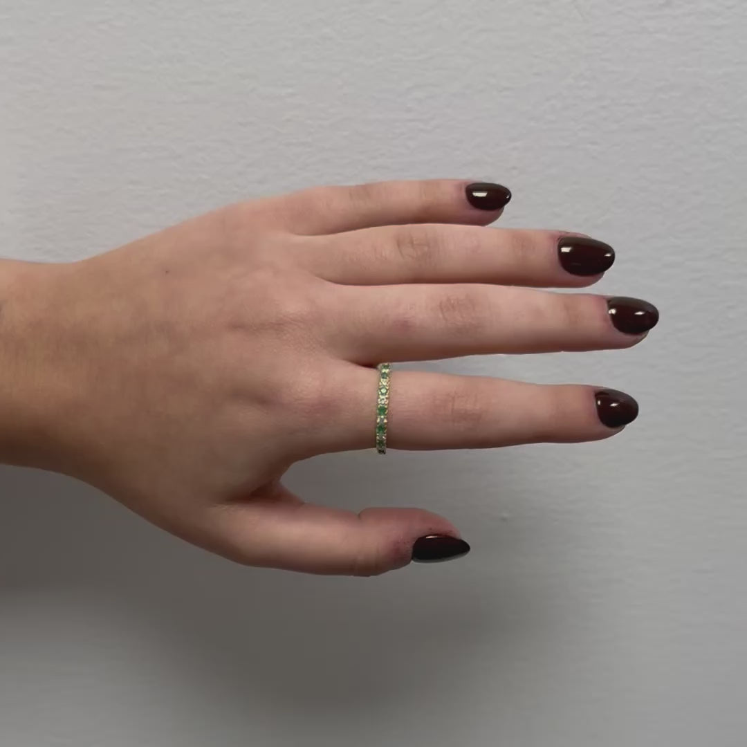 Alternate Diamond and Emerald Halfway Band Ring in 14K Gold, 2.20 mm wide