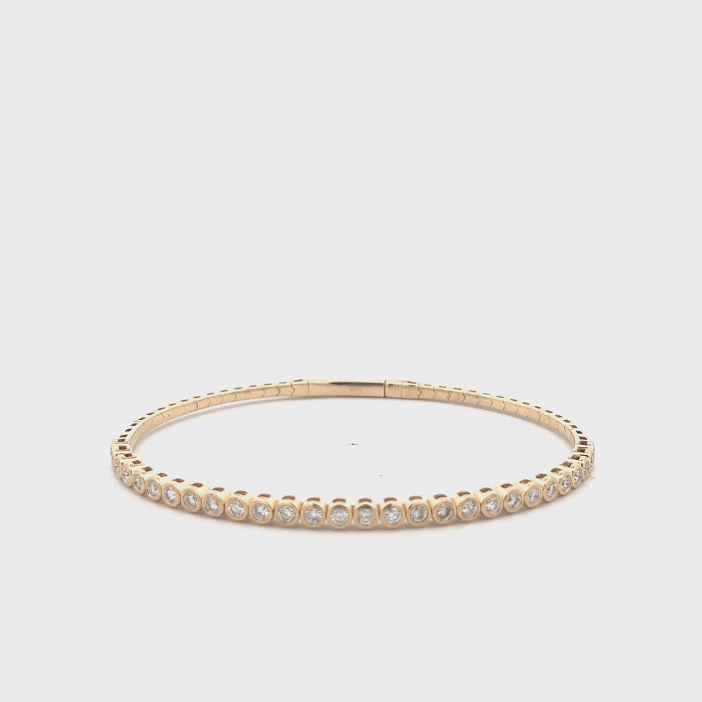 HalfWay Diamond Flexible Bangle Bracelet (1.10 ct.) Bezel Set in 14K Gold