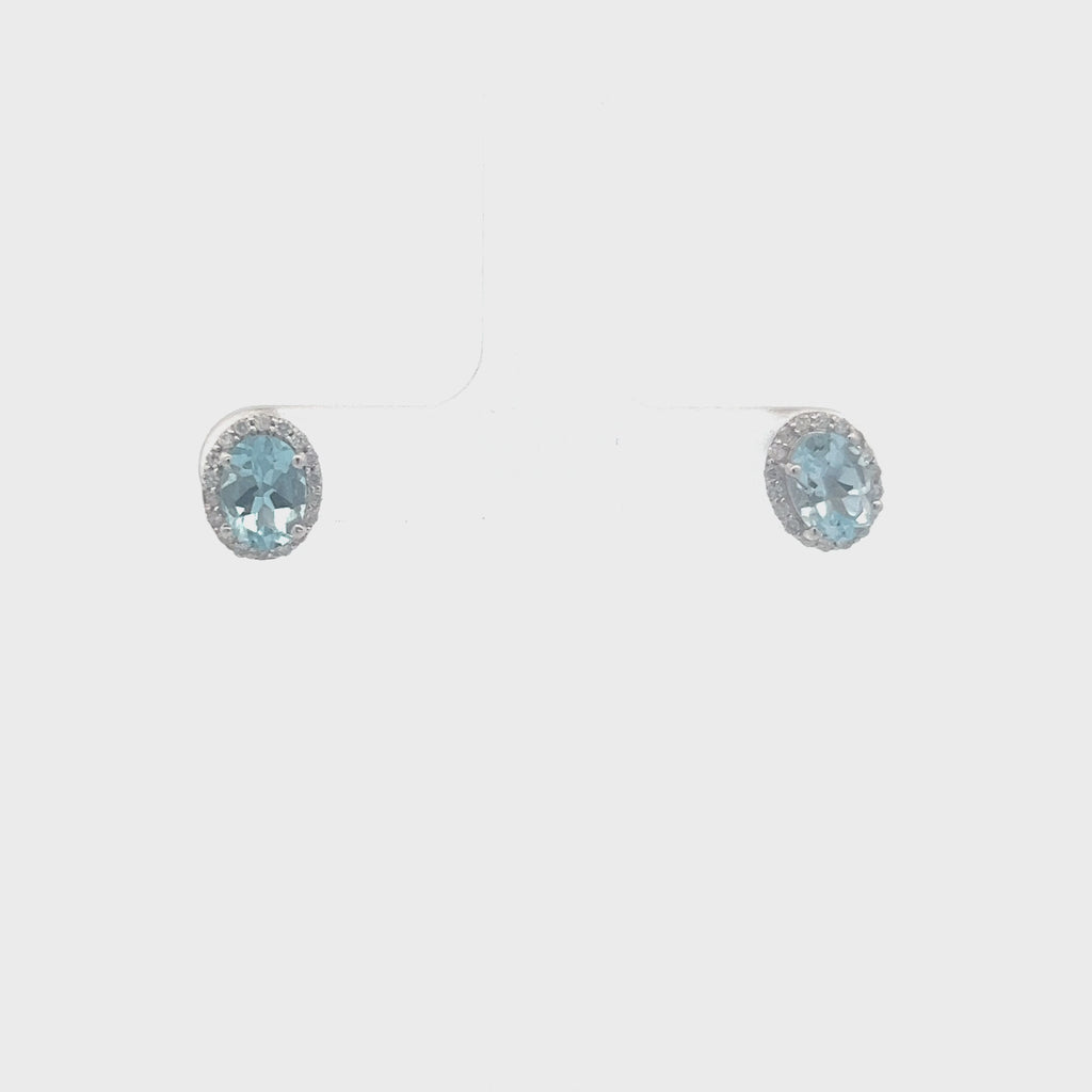 Oval Cut Aquamarine with Diamond Halo Earrings (1.80 ct.) in 14K Gold