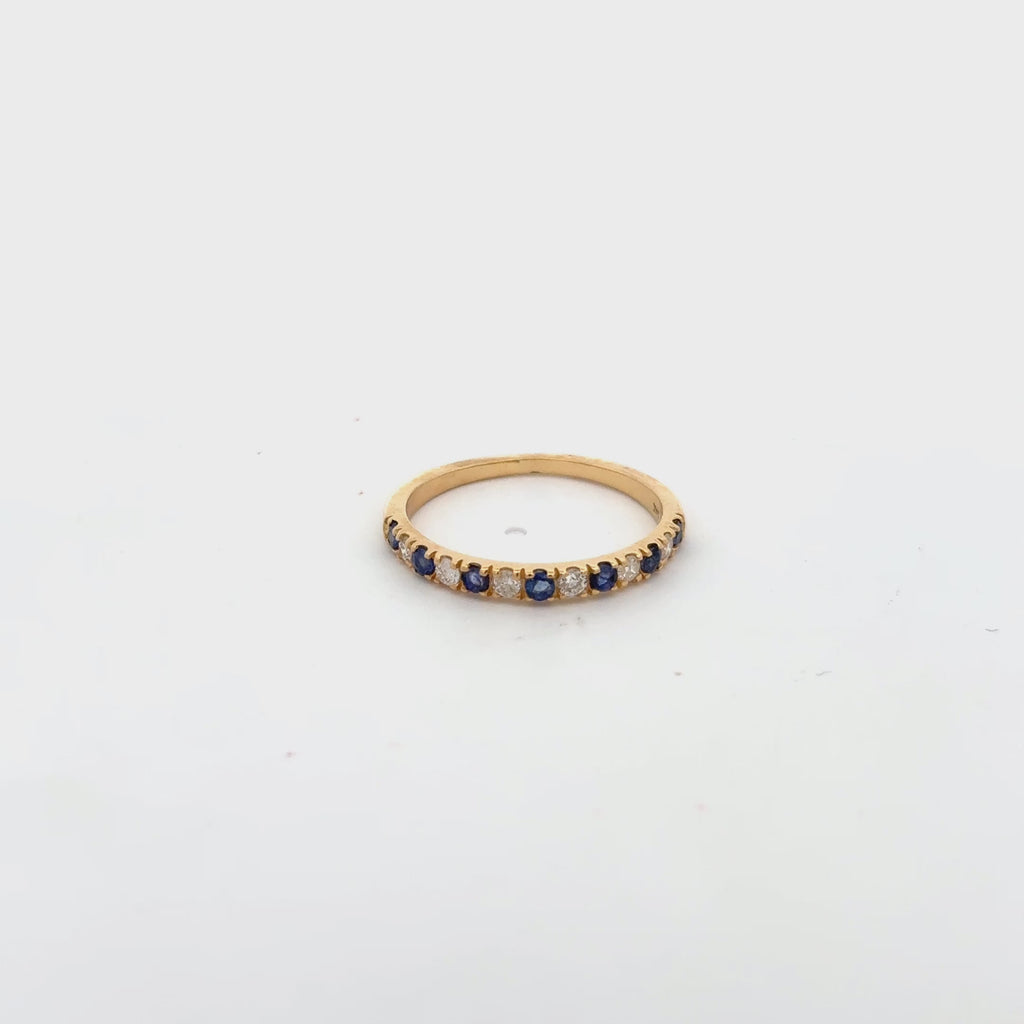 Alternate Diamond and Sapphire Halfway Band Ring in 14K Gold, 2.20 mm wide