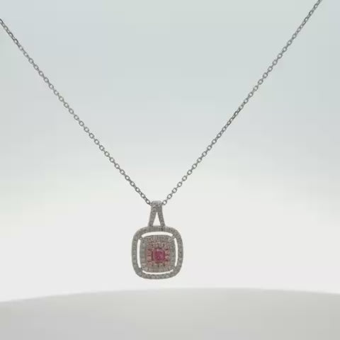 Pink Diamond Triple Halo Square Necklace (0.40 ct.) in 14K Gold